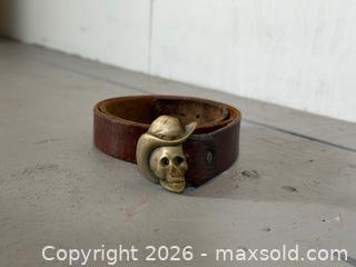 MaxSold Auction: Vintage Leather Belt w/ Brass Cowboy Skull Buckle Western Biker Rockabilly - Hamilton (Ontario, Canada) SELLER MANAGED Estate Sale Online Auction - Park Street West