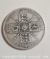MaxSold Auction: 1916 Great Britain Silver Florin - silver coin 11 grams - Mississauga (Ontario, Canada) SELLER MANAGED Downsizing Online Auction - Golden Orchard Drive (CONDO)