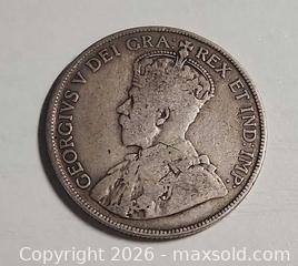 MaxSold Auction: 1917 Newfoundland 50-cents Antique SILVER coin, weight 11.38 grams - Mississauga (Ontario, Canada) SELLER MANAGED Downsizing Online Auction - Golden Orchard Drive (CONDO)