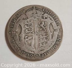 MaxSold Auction:  1921 British Half Crown coin ,silver 13.69 grams - Mississauga (Ontario, Canada) SELLER MANAGED Downsizing Online Auction - Golden Orchard Drive (CONDO)