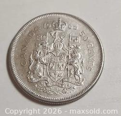 MaxSold Auction: 1965 Canadian 50-cent coin .800 SILVER Queen Elizabeth II 11.71 grams - Mississauga (Ontario, Canada) SELLER MANAGED Downsizing Online Auction - Golden Orchard Drive (CONDO)