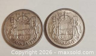 MaxSold Auction: TWO - 1958 Canadian 50-cent coin,  SILVER 23.32 grams in total - Mississauga (Ontario, Canada) SELLER MANAGED Downsizing Online Auction - Golden Orchard Drive (CONDO)