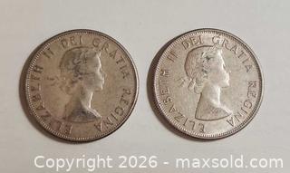 MaxSold Auction: TWO - 1958 Canadian 50-cent coin,  SILVER 23.32 grams in total - Mississauga (Ontario, Canada) SELLER MANAGED Downsizing Online Auction - Golden Orchard Drive (CONDO)