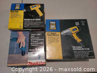 MaxSold Auction: Lot of 3 Corded Tools: Makita & Power Fist (Heat Tool, Drill, Impact) - Acme (Alberta, Canada) PARTNER MANAGED Moving Online Auction - Township Road 292