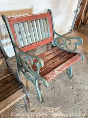 MaxSold Auction: Outdoor Patio Bench and Chair Set — Metal Frame, Wood Slats - Acme (Alberta, Canada) PARTNER MANAGED Moving Online Auction - Township Road 292
