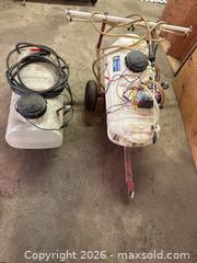 MaxSold Auction: Towable Cart Sprayer, 15 Gallon Plastic Tank, (Pair of Sprayers) - Acme (Alberta, Canada) PARTNER MANAGED Moving Online Auction - Township Road 292