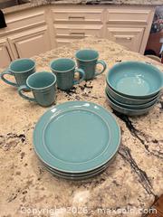 MaxSold Auction: 12-Piece Turquoise Stoneware Dinnerware Set from Portugal - Frisco (Texas, USA) PARTNER MANAGED Downsizing Online Auction - Miramar Drive