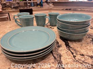 MaxSold Auction: 12-Piece Turquoise Stoneware Dinnerware Set from Portugal - Frisco (Texas, USA) PARTNER MANAGED Downsizing Online Auction - Miramar Drive