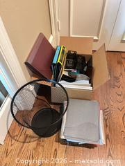MaxSold Auction: Assorted Office & School Supplies Lot with Mesh Wastebasket & Files - Frisco (Texas, USA) PARTNER MANAGED Downsizing Online Auction - Miramar Drive