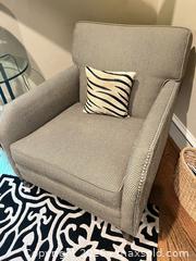 MaxSold Auction: Beige Houndstooth Upholstered Armchair with Wood Frame - Frisco (Texas, USA) PARTNER MANAGED Downsizing Online Auction - Miramar Drive
