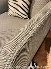 MaxSold Auction: Beige Houndstooth Upholstered Armchair with Wood Frame - Frisco (Texas, USA) PARTNER MANAGED Downsizing Online Auction - Miramar Drive