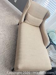 MaxSold Auction: Beige Woven Fabric Chaise Lounge with Nailhead Trim - Frisco (Texas, USA) PARTNER MANAGED Downsizing Online Auction - Miramar Drive