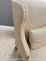 MaxSold Auction: Beige Woven Fabric Chaise Lounge with Nailhead Trim - Frisco (Texas, USA) PARTNER MANAGED Downsizing Online Auction - Miramar Drive