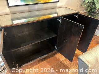 MaxSold Auction: Black Mirrored Console Table / Sideboard with 3 Doors, 60–62 in - Frisco (Texas, USA) PARTNER MANAGED Downsizing Online Auction - Miramar Drive