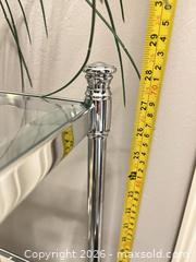 MaxSold Auction: Glass & Chrome Shelving Etagere with Framed Abstract Wall Art - Frisco (Texas, USA) PARTNER MANAGED Downsizing Online Auction - Miramar Drive