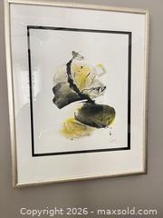 MaxSold Auction: Large Framed Yellow, Black & White Artwork in Silver Metallic Frame - Frisco (Texas, USA) PARTNER MANAGED Downsizing Online Auction - Miramar Drive