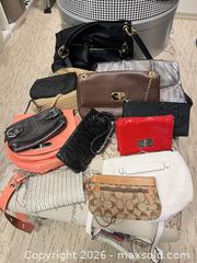 MaxSold Auction: Lot of 9–12 Assorted Handbags, Clutches & Crossbody Bags - Frisco (Texas, USA) PARTNER MANAGED Downsizing Online Auction - Miramar Drive