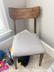 MaxSold Auction: Mid-Century Wood & Wicker Dining Chair, Light Gray Seat - Frisco (Texas, USA) PARTNER MANAGED Downsizing Online Auction - Miramar Drive