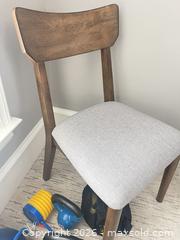 MaxSold Auction: Mid-Century Wood & Wicker Dining Chair, Light Gray Seat - Frisco (Texas, USA) PARTNER MANAGED Downsizing Online Auction - Miramar Drive