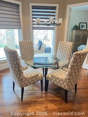 MaxSold Auction: Round Glass Dining Table with 4 Upholstered Chairs - Frisco (Texas, USA) PARTNER MANAGED Downsizing Online Auction - Miramar Drive