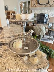 MaxSold Auction: Silver Metal Tiered Decorative Tray with Removable Bird - Frisco (Texas, USA) PARTNER MANAGED Downsizing Online Auction - Miramar Drive