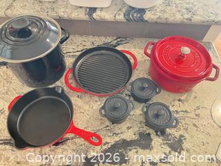 MaxSold Auction: Staub & Le Cocotte Enameled Cast Iron Cookware Lot - Frisco (Texas, USA) PARTNER MANAGED Downsizing Online Auction - Miramar Drive