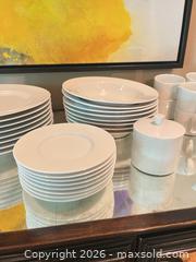 MaxSold Auction: White Porcelain Dinnerware Set with Glass Gravy Boats and Serving Pieces - Frisco (Texas, USA) PARTNER MANAGED Downsizing Online Auction - Miramar Drive