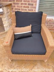 MaxSold Auction: Wicker Patio Set: 2 Club Chairs with Side Table & Cushions - Frisco (Texas, USA) PARTNER MANAGED Downsizing Online Auction - Miramar Drive