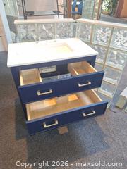 MaxSold Auction: 30 x 19 Navy Bathroom Vanity with Quartz Integrated Sink - Voorhees Township (New Jersey, USA) SELLER MANAGED Commercial Liquidation Online Auction - Centennial Boulevard