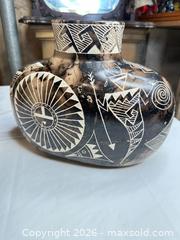 MaxSold Auction: Black Ceramic Horsehair Smoke-Fired Southwestern Vase (Signed) - Morgan Hill (California, USA) PARTNER MANAGED Estate Sale Online Auction - Dougherty Avenue