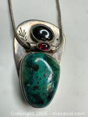 MaxSold Auction: Sterling Silver Necklace with Chrysocolla/Azurite Pendant - Morgan Hill (California, USA) PARTNER MANAGED Estate Sale Online Auction - Dougherty Avenue