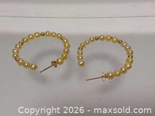 MaxSold Auction: 14K Gold with Golden South Sea Pearl & Gold Beads Hoop Earrings Marked  - Toronto (Ontario, Canada) PARTNER MANAGED Reseller Online Auction - Queen Street West