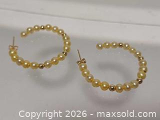 MaxSold Auction: 14K Gold with Golden South Sea Pearl & Gold Beads Hoop Earrings Marked  - Toronto (Ontario, Canada) PARTNER MANAGED Reseller Online Auction - Queen Street West