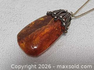 MaxSold Auction: Nature Baltic Amber & Silver Pendant Necklace  - Toronto (Ontario, Canada) PARTNER MANAGED Reseller Online Auction - Queen Street West