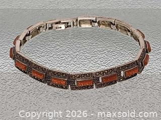 MaxSold Auction: Vintage  Art Deco 925 Silver with Gold Stone Marcasite Bracelet Marked  - Toronto (Ontario, Canada) PARTNER MANAGED Reseller Online Auction - Queen Street West