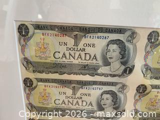 MaxSold Auction: Uncut sheet of one dollar Canadian bills.  - Richmond Hill (Ontario, Canada) SELLER MANAGED Downsizing Online Auction - Laverock Avenue