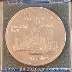 MaxSold Auction: 1973 Cdn. Silver Commemorate the 1976 Montreal Summer Olympics the Montreal Skyline and Harbor Scene 10 Dollars  - Newmarket (Ontario, Canada) PARTNER MANAGED Reseller Online Auction - Walter Avenue