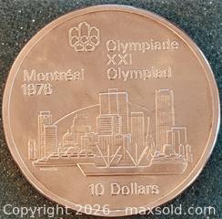 MaxSold Auction: 1973 Cdn. Silver Commemorate the 1976 Montreal Summer Olympics the Montreal Skyline and Harbor Scene 10 Dollars  - Newmarket (Ontario, Canada) PARTNER MANAGED Reseller Online Auction - Walter Avenue