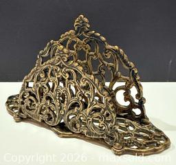 MaxSold Auction: Antique Brass  Jewelry Casket & Vintage Brass Letter Holder / Napkin Holder  - Toronto (Ontario, Canada) PARTNER MANAGED Reseller Online Auction -  Queen Street West