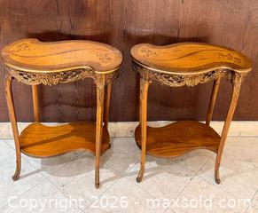 MaxSold Auction: ** RARE ** (2) Antique French Carved Inlay Side End Tables - Toronto (Ontario, Canada) PARTNER MANAGED Reseller Online Auction -  Queen Street West