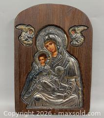 MaxSold Auction: Vintage 950 Silver Greek Orthodox Religious Icon Wooden Wall Hanging - Marked  - Toronto (Ontario, Canada) PARTNER MANAGED Reseller Online Auction -  Queen Street West