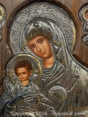MaxSold Auction: Vintage 950 Silver Greek Orthodox Religious Icon Wooden Wall Hanging - Marked  - Toronto (Ontario, Canada) PARTNER MANAGED Reseller Online Auction -  Queen Street West