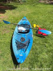 MaxSold Auction: Pelican Premium Odyssey 100x Blue Kayak with paddle - Elgin (Ontario, Canada) SELLER MANAGED Downsizing Online Auction - Main