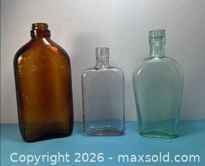 MaxSold Auction: Antique Embossed Glass Flask — Amber, Clear & Aqua - Lincoln (Ontario, Canada) SELLER MANAGED Downsizing Online Auction - Bartlett Road - Beamsville (STORAGE)