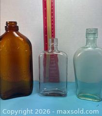 MaxSold Auction: Antique Embossed Glass Flask — Amber, Clear & Aqua - Lincoln (Ontario, Canada) SELLER MANAGED Downsizing Online Auction - Bartlett Road - Beamsville (STORAGE)
