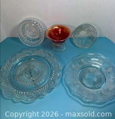 MaxSold Auction: Carnival Glass Compote with Pressed Glass Plates & Small Bowls - Lincoln (Ontario, Canada) SELLER MANAGED Downsizing Online Auction - Bartlett Road - Beamsville (STORAGE)
