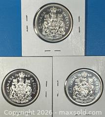 MaxSold Auction: Lot of 3 Canadian 50 Cent Coins 1963–1965 - Silver - Lincoln (Ontario, Canada) SELLER MANAGED Downsizing Online Auction - Bartlett Road - Beamsville (STORAGE)