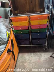 MaxSold Auction: Metal Storage Cart with 10 Plastic Rainbow Drawers on Casters - Plainville (Massachusetts, USA) SELLER MANAGED Estate Sale Online Auction - West Bacon Street (STORAGE)
