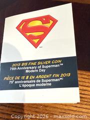MaxSold Auction: 2013 Fine Silver 34mm Superman 75th Anniversary $15 Coin - Brampton (Ontario, Canada) SELLER MANAGED Charity/Fundraising Online Auction -  Pine Ridge Lane