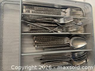 MaxSold Auction: 24-Piece Stainless Steel Flatware Set, Ornate Floral Scroll - San Jose (California, USA) SELLER MANAGED Estate Sale Online Auction - Union Avenue